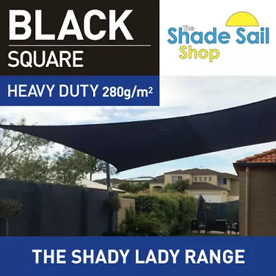 Square BLACK 5m X 5 M Shade Sail Sun Heavy Duty 280GSM BLACK 5X5M 95% UV • $255