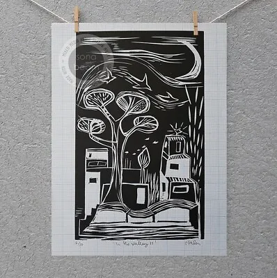 In The Valley Lino Print Block Print Limited Edition Print Landscape Art • £20