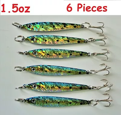  1.5oz Mega Live Bait Metal Jigs 6 Pieces Blue Sardine Saltwater Fishing Lures  • $14.99