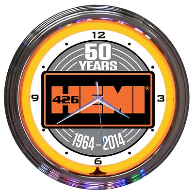 Chrysler Mopar 50th Anniversary Hemi Orange Neon Wall Clock 15  Diameter 8MPORA • $89.99