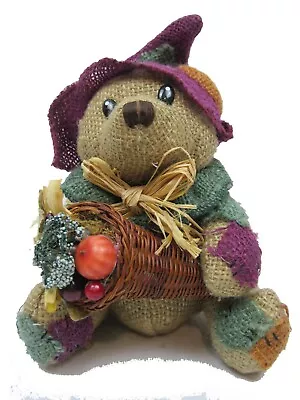 Harvest Burlap Teddy Bear Stuffed Animal Cornucopia Thanksgiving Vintage • $18.38