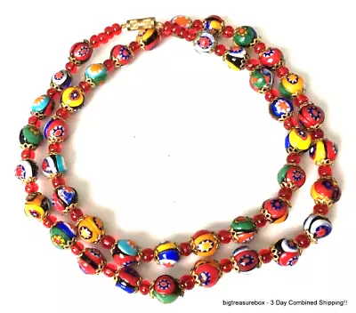 WOW Vintage Necklace Murano Millefiori Glass Bead  Chain Jewelry Lot V • $8.50
