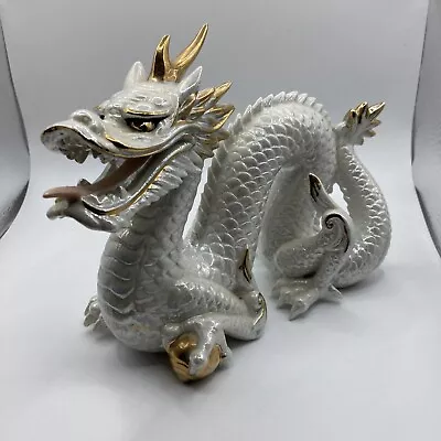 $19.99 • Buy Vintage Yoshimi K Iridescent White & Gold Porcelain Dragon Serpent Figure SIGNED
