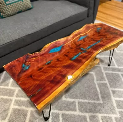 HandCrafted Live Edge Epoxy River Table / Bench Red Cedar Coffee (44in) • $600