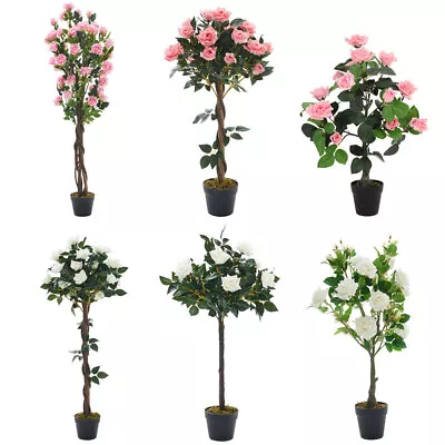 Artificial Faux Rose Flowers Tree Fake Plant In Pot In/Outdoor Garden Home Decor • £46.95