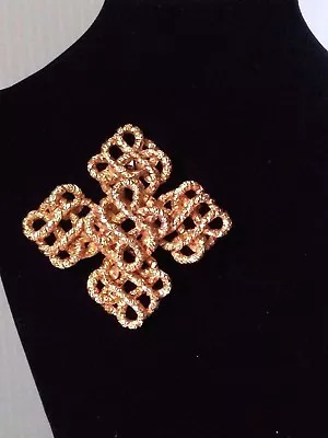 Lucien Piccard Pin Vintage Cross Pendant Maltese Brooch Modernist Gold Tone 2.75 • $58