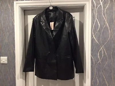 Brand New MISSGUIDED Black Faux Leather  Blazer Jacket With Pockets Occasion 8 • £7.99