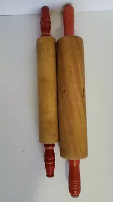 Lot Of 2 Vintage Farmhouse Wood Rolling Pins Red Handles Utensils-Good Condition • $29.99