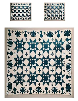 Miniature Dollhouse Feathered Star Blue White Quilt Top Computer Printed 12 • $9.88
