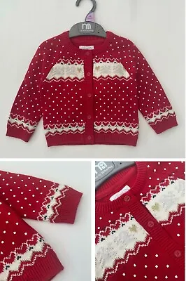 Baby Girls Christmas Mothercare Cardigan Red Knitte Fairisle Festive Jumper NEW • £4.95