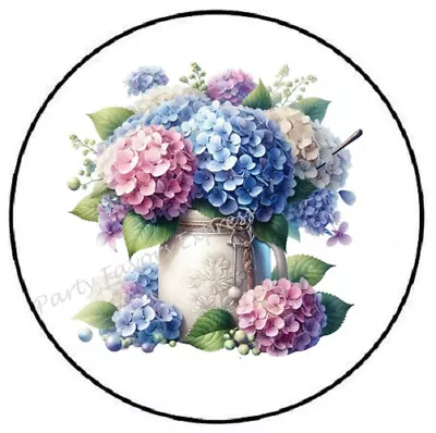 Hydrangea Flowers In Mason Jar Vase Envelope Seals Labels Stickers Party Favors • $2.29