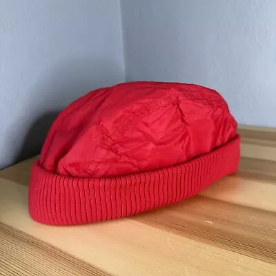 Vintage 80s Eddie Bauer Goose Down Winter Hat Red Nylon Hunting Trapper Beanie • $30