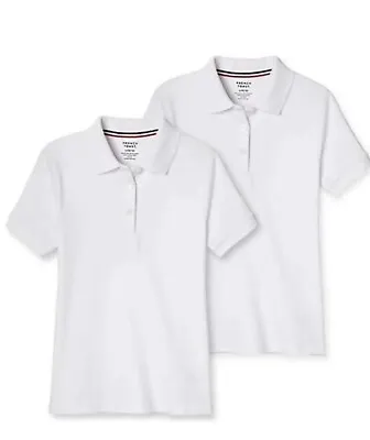 Girl's School Uniform Short Sleeve Polo Shirt White 2 Pack French Toast M 7/8 • $15.91