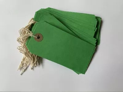 Green Strung Tie On Tags String Luggage Labels Wedding Craft Gift 120mm X 60mm • £195