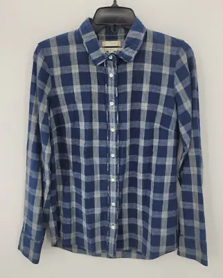 J Crew  Shirt Womens 6 Blue Plaid Long Sleeve Button Up Pockets Boy Fit • $17.88