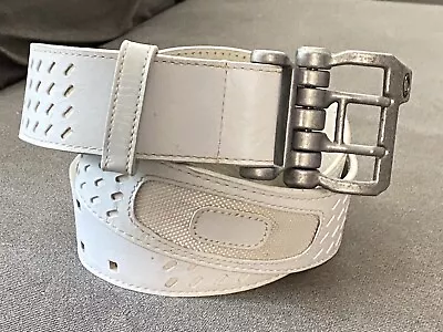 Vintage Oakley White Leather Belt With Oakley Belt Buckle Size Men’s 40-44 Waist • $79.99