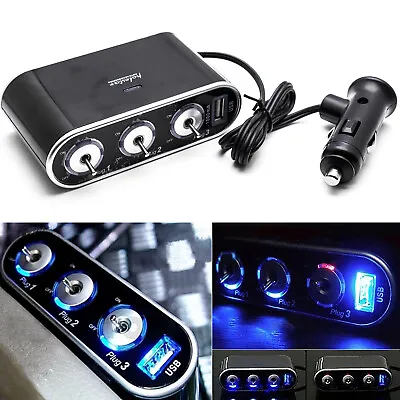 Multiple Cigarette Lighter Adapter Outlet 3 Socket Splitter Multi USB Car Charge • $11.99