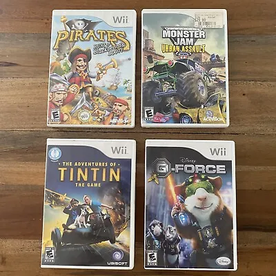 Wii Video Games Lot-Monster Jam Tin-Tin G Force Pirates Hunt Blackbeard Booty • $19.99