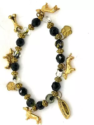 Black And Clear Fire Polish And Gold Dachshund Charm Bracelet Handmade  • $16.95