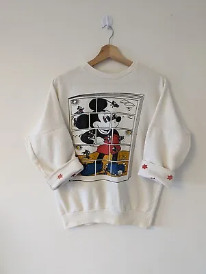 Vintage Mickey Mouse Jumper 3/4 Sleeves Medium Cropped Disney Sweatshirt  • £24.99