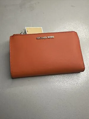 Michael Kors Jet Set Travel Double Zip Saffiano Leather Wristlet Wallet Tangerin • $68