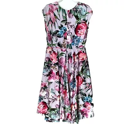 Marc Bouwer Unlimited Womens Lilac Floral Train Knee-High Fit & Flair Dress M • $32.95