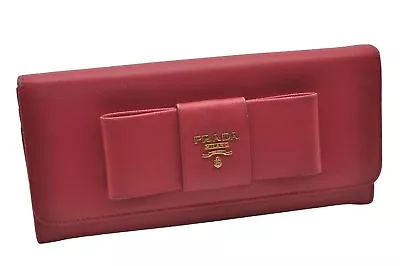 Authentic PRADA Vintage Saffiano Ribbon Leather Long Wallet Purse Pink 6575I • $160