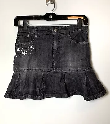 Girls' GYMBOREE Penguin Chalet Black Denin Snowflake Adj. Waist Skirt Skort ~ 10 • $10