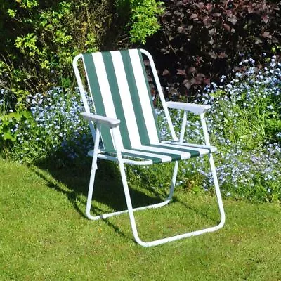 Folding Metal Beach Camping Chair Portable Garden Armchair  • £13.29