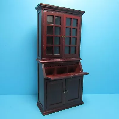 Dollhouse Miniature Bookcase With Cabinet And Desk In Mahogany ~ T3341 • $26.99