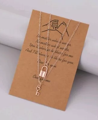 Lock & Key Charm Chain Necklace Layered  In Rose Gold Pendant Fashion Jewellery  • £3.45