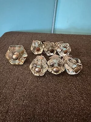 Vintage Lot Of 7 Clear Glass Hexagon Shape Drawer Pulls Knobs READ DESC. • $24.99