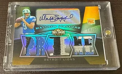 Matthew Stafford 2009 Topps Triple Threads Rookie Rc Patch Auto Rpa Prime 14/20 • $399.99