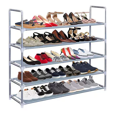 AMOS 5 Tier Extendable Shoe Rack 25 Pairs Space Saving Storage Organiser Shelf • £12.99