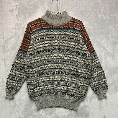 Vintage Pattern Jumper Men’s Small Grey Striped Wool Acrylic Turtle Neck  • $8.90