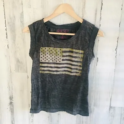 NWOT RACHEL By Rachel Roy USA Flag Muscle Tee T-Shirt Burnout Gray Gold Tank S • $9.99