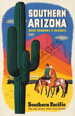 Southern Arizona  Southern Pacific Vintage Train Travel Poster 12x18 • $7.95