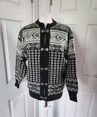 Maddy Moss Vintage Fairisle Cardigan Size M Grey Made In Scotland 100% Wool • £29.95