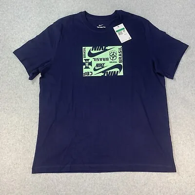 Nike Brasil CBF Men T-Shirt Size XL Football Soccer Navy Blue DX4172-498 • $24.99