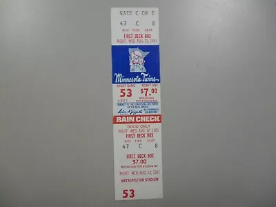 Oakland Athletics At Minnesota Twins Aug 12/81 Ticket Stub Henderson 1 SB • $14.63