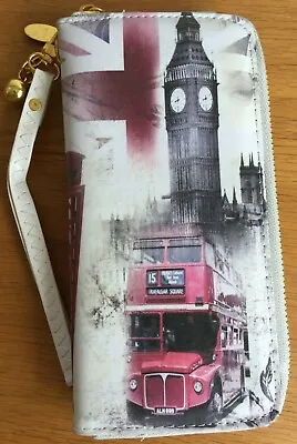 Women's Ladies Grey Gold London Bus Union Jack Big Ben Purse Wallet D1 • £3