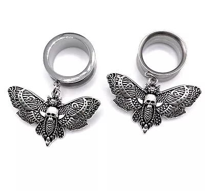 £9 • Buy Death Moth / Butterfly  Dangle Flesh Tunnel Ear Plug Gauges 6mm - 30mm Halloween