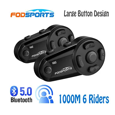 V6S 2-Way 1000m Motorcycle Intercom 6 Riders Helmet Bluetooth Headset With FM • $89.99
