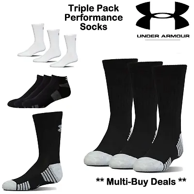 Under Armour Socks New White Or Black X3 Pack Pairs Crew Socks Mens Size L • £11.99