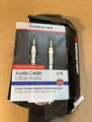 🎶Monster Premium Audio Aux Cable 3.5mm Male To Male - White Silver 4ft 1.2m NEW • $12