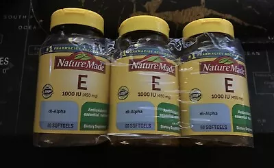 Nature Made Vitamin E 450 Mg (1000 IU)  60 Softgels (Pack Of 3)  EXP 2027 • $29.99