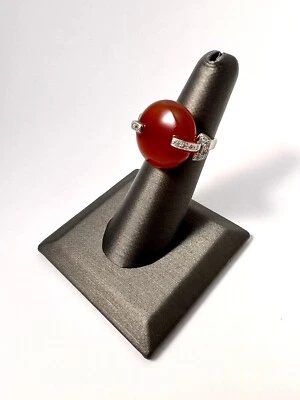 $300 • Buy Vintage 14K White Gold, Carnelian Agate And Diamond Ring Size 4.75    (1746G)