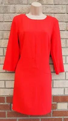Warehouse Red Long Sleeve Zip Back Shift Casual Formal Tea Mini Dress 12 M • £14.99