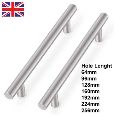 £0.99 • Buy Kitchen Cabinet Door Drawer Cupboard T Bar Handle 64mm-256mm Hole Centres Length