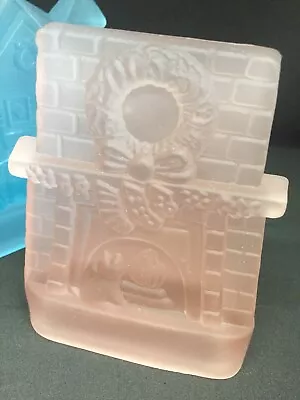 Vintage Taiwan Pink Frosted Glass Candle Tea Light Holder Christmas Cat Wreath • $40